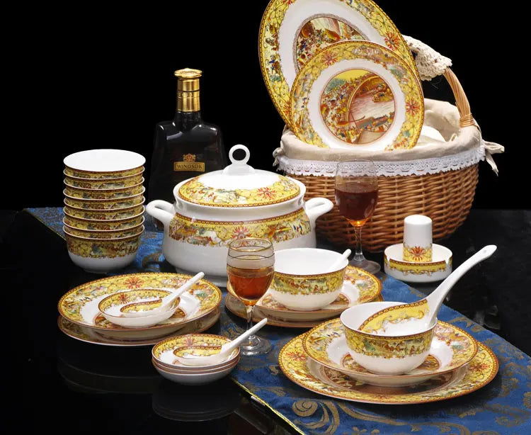 christmas Chinese bowl dishes set Jingdezhen Bone China dish glaze medium color 56 pieces  ceramic tableware moving gifts - Grand Goldman