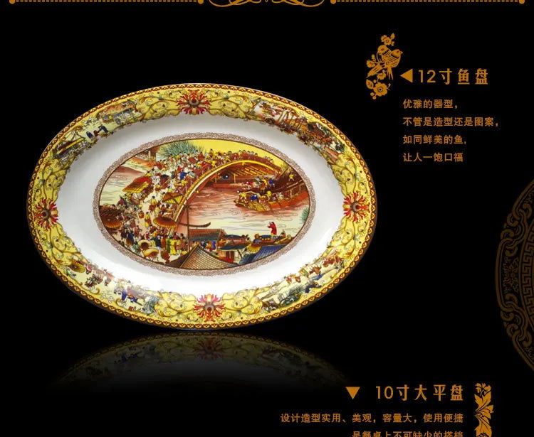christmas Chinese bowl dishes set Jingdezhen Bone China dish glaze medium color 56 pieces  ceramic tableware moving gifts - Grand Goldman