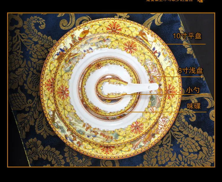 christmas Chinese bowl dishes set Jingdezhen Bone China dish glaze medium color 56 pieces  ceramic tableware moving gifts - Grand Goldman