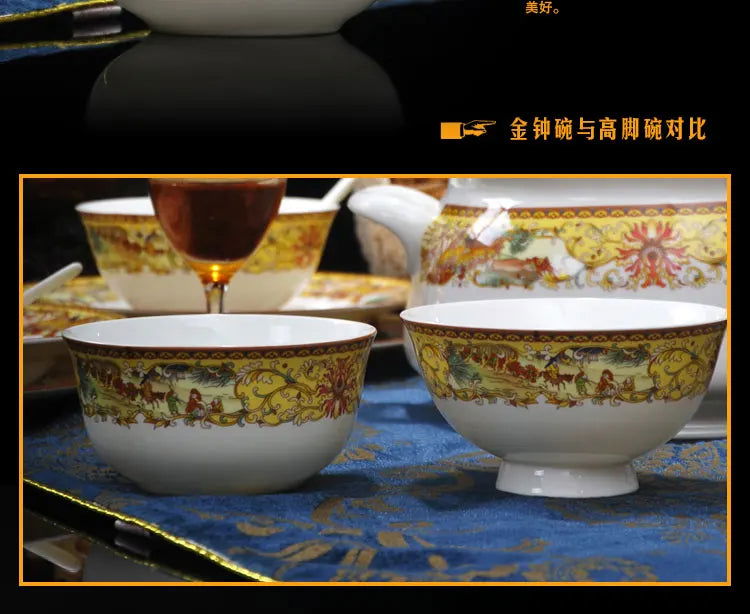 christmas Chinese bowl dishes set Jingdezhen Bone China dish glaze medium color 56 pieces  ceramic tableware moving gifts - Grand Goldman