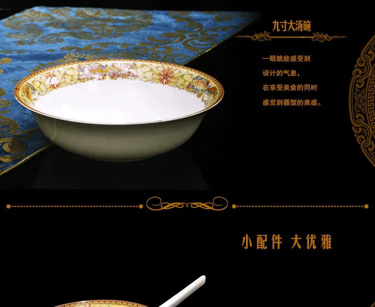 christmas Chinese bowl dishes set Jingdezhen Bone China dish glaze medium color 56 pieces  ceramic tableware moving gifts - Grand Goldman