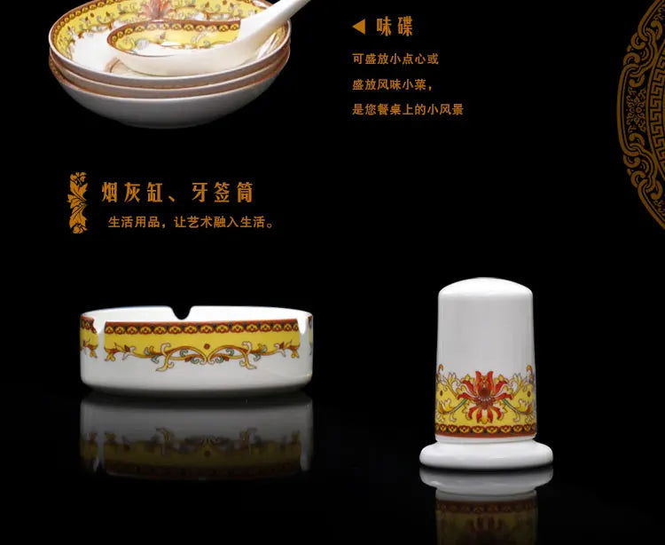 christmas Chinese bowl dishes set Jingdezhen Bone China dish glaze medium color 56 pieces  ceramic tableware moving gifts - Grand Goldman