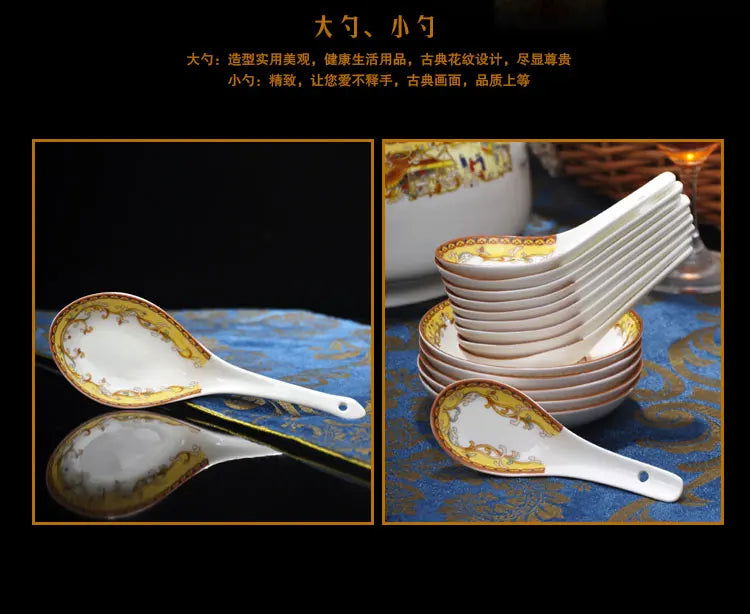 christmas Chinese bowl dishes set Jingdezhen Bone China dish glaze medium color 56 pieces  ceramic tableware moving gifts - Grand Goldman