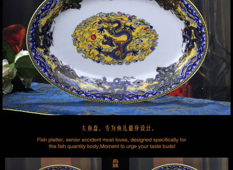 christmas Chinese bowl dishes set Jingdezhen Bone China dish glaze medium color 56 pieces  ceramic tableware moving gifts - Grand Goldman