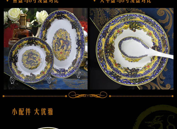 christmas Chinese bowl dishes set Jingdezhen Bone China dish glaze medium color 56 pieces  ceramic tableware moving gifts - Grand Goldman