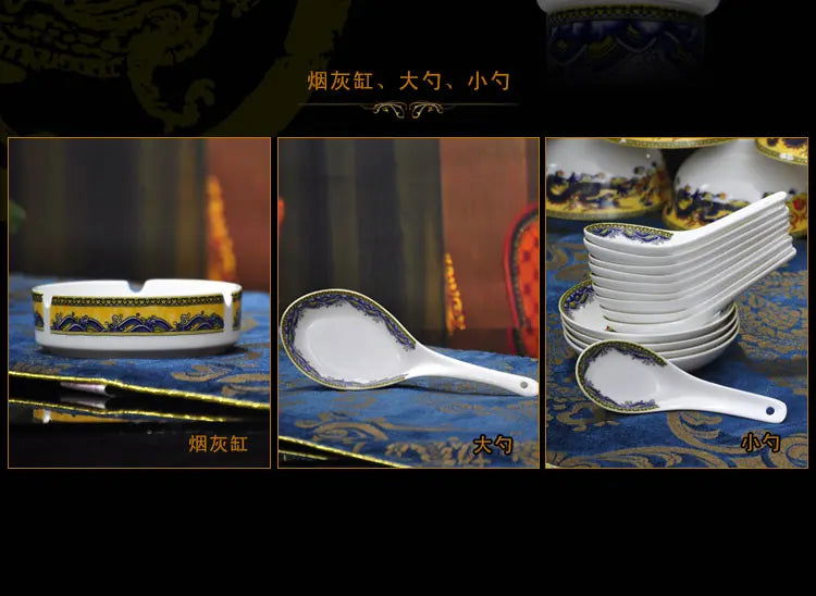 christmas Chinese bowl dishes set Jingdezhen Bone China dish glaze medium color 56 pieces  ceramic tableware moving gifts - Grand Goldman