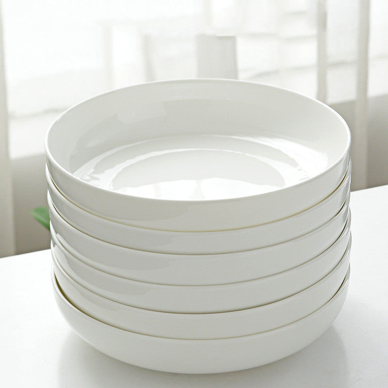 Household Pure White Simple Bone China Tableware Plate