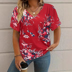 Fashion Comfortable Animal Plant Pattern Short Sleeve V-neck T-shirt