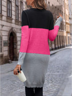ROSE Color Block Dual Pocket Button Front Cardigan