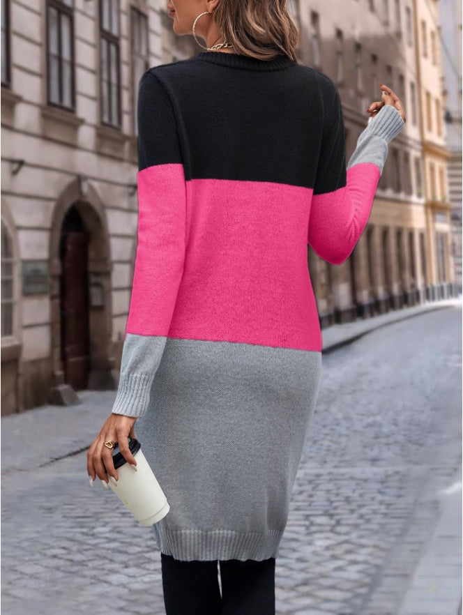 ROSE Color Block Dual Pocket Button Front Cardigan