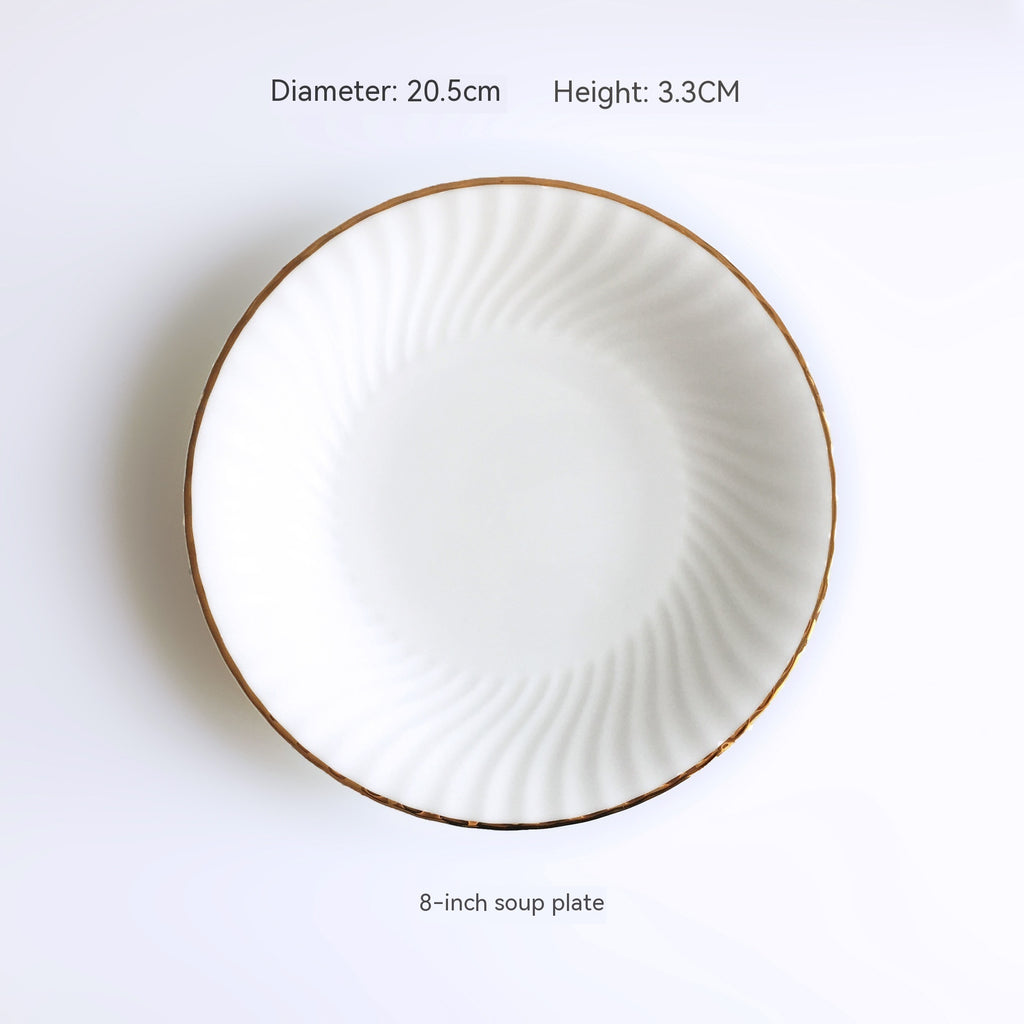 Golden Trim Bone China Western Cuisine Plate Household Dinner Plate Plate Dish Dishware Suit Combination Plate