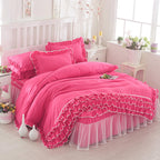 Princess Lace Bed Skirt-style Bedspread Style Four-piece Solid Color Lace