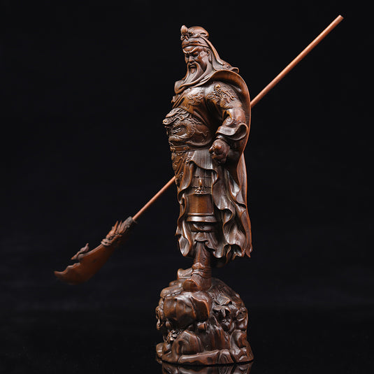 Gongwu God Of Wealth Statue Buksbom Carving Guan Erye Antikke Figur Ornamenter