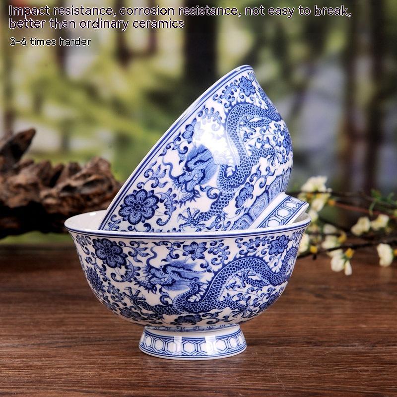 Blue And White Porcelain Bowl Dragon Pattern Antique Bone China Bowl