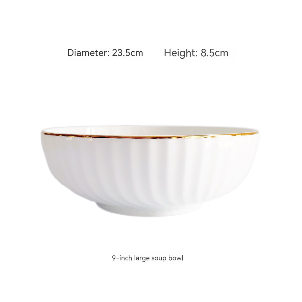 Golden Trim Bone China Western Cuisine Plate Household Dinner Plate Plate Dish Dishware Suit Combination Plate