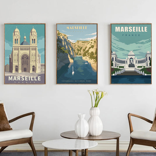 Marseille France Vintage Travel Poster National Park Canvas Painting Home Decoration