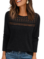 Leisure Pullover Sunken Stripe Loose Hollow Long Sleeve
