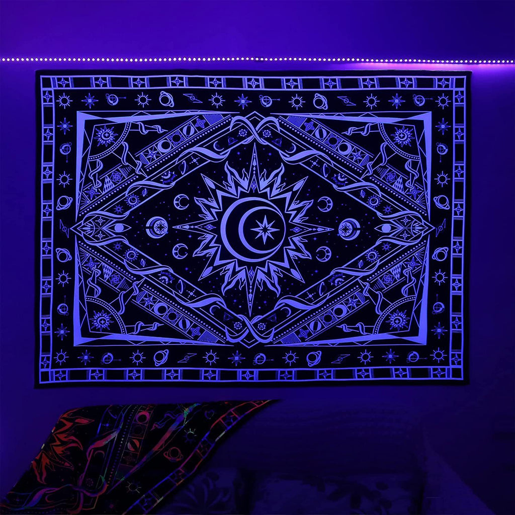 Amazon Fluorescent Tapestry Uv Blue Light Skull Flower Eyes