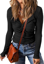 Women's Long-sleeved Fashion Twist Low V-neck Top