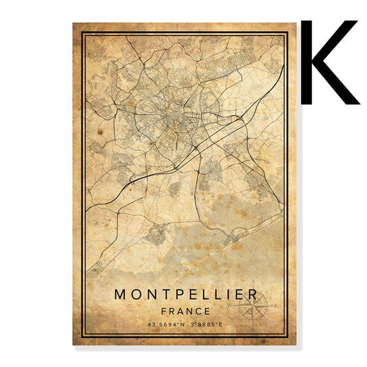 Vintage Burgundy City Map Poster Canvas Painting