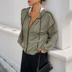 Idle Style Hooded Striped Women's Casual Jacket