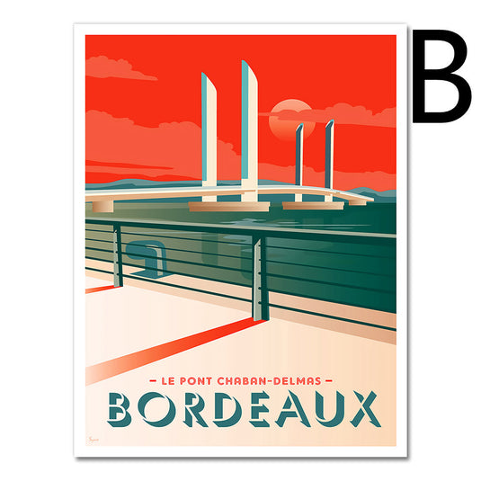 vintage Bordeaux Mural Canvas Wine Country, Affiche de carte touristique