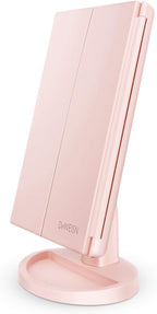 deweisn Dresser Mount Tri-Fold Lighted Vanity Mirror with 21 LED Lights, Touch Screen and 3X/2X/1X Magnification, Two Power Supply Modes Make Up Mirror,Travel Mirror - Grand Goldman