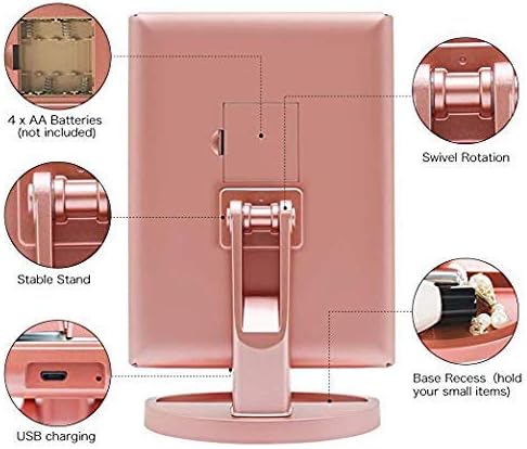 deweisn Dresser Mount Tri-Fold Lighted Vanity Mirror with 21 LED Lights, Touch Screen and 3X/2X/1X Magnification, Two Power Supply Modes Make Up Mirror,Travel Mirror - Grand Goldman