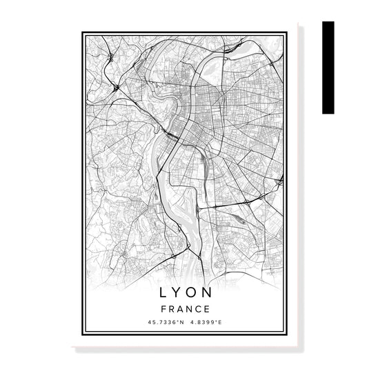 Trykt lærredsvægplakat Fransk bykort