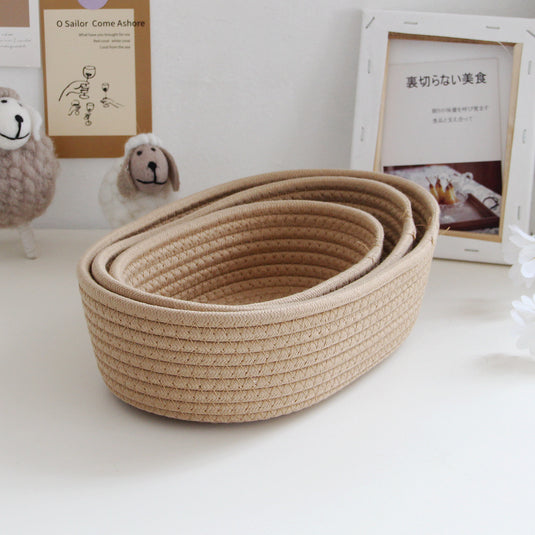 Creative Japanese Desktop Hand-woven Cotton Thread Household Sundries Storage Basket