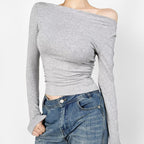 Pure Hot Girl Sexy Off-the-shoulder Pleated Long Sleeve