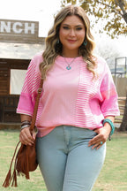 Stripe Patchwork Colorblock Plus Size T Shirt