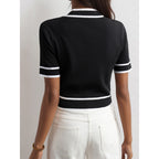 Black And White Temperament French V-neck Color Blocking