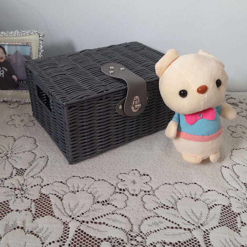 Household Plastic Rattan-like Desktop Storage Basket Storage With Lid