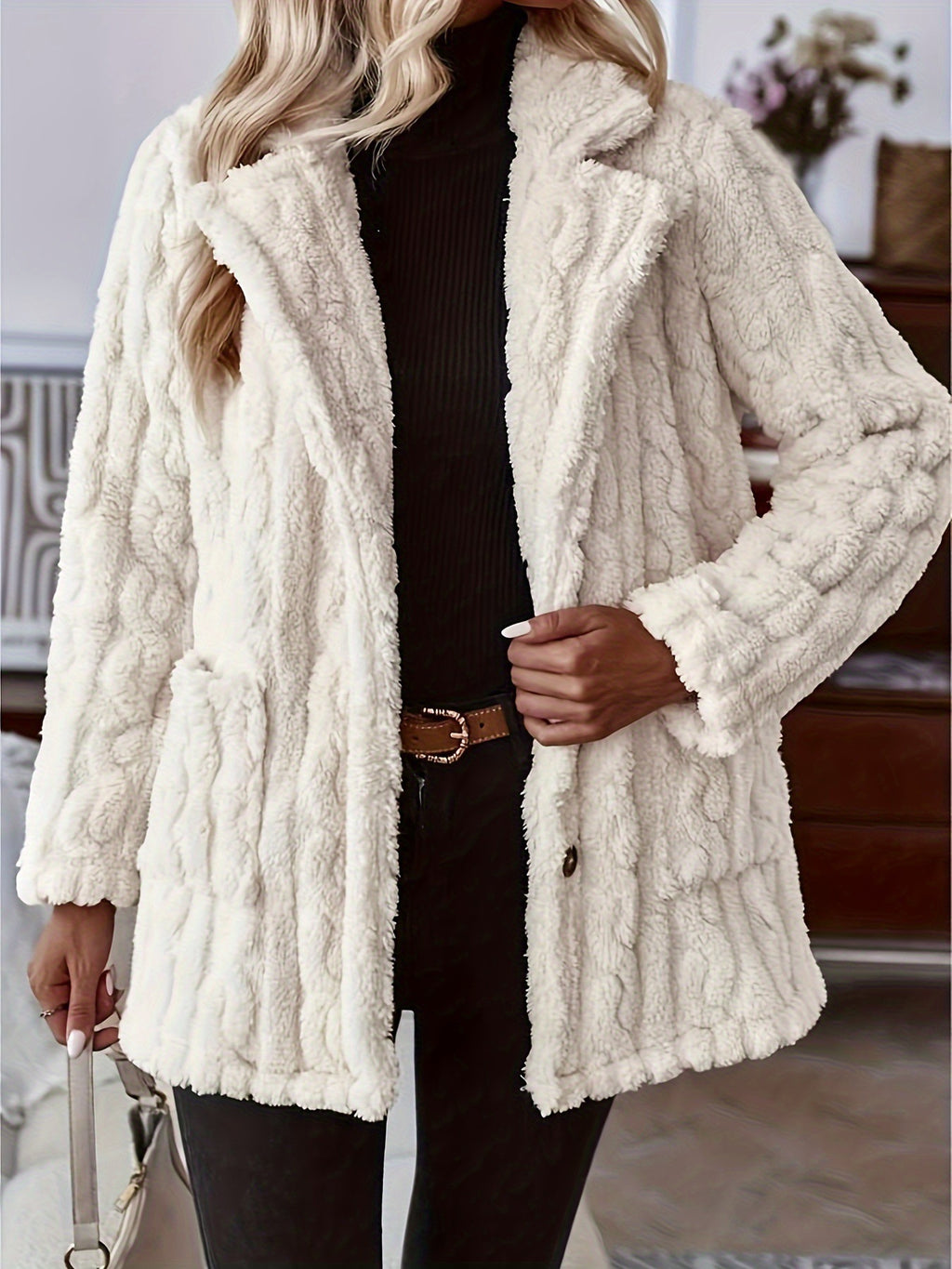 Double-sided Plush Water Ripple Button Cardigan Pocket Lapel Casual Top Jacket