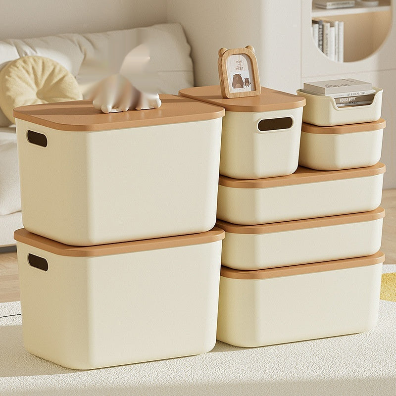 Cream Style Household Storage Box With Lid Desktop Clothing Storage Box Large