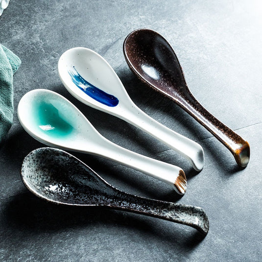 Japanese Angled Ceramic Household Restaurant Spoon
