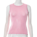 Round Neck Wide Shoulder Strap Bright Line Vest Top