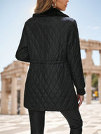 Casual Winter Clothes Contrast-Color Fur Collar Drawstring Waist Padded Padded Coat