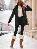 Casual Winter Clothes Contrast-Color Fur Collar Drawstring Waist Padded Padded Coat