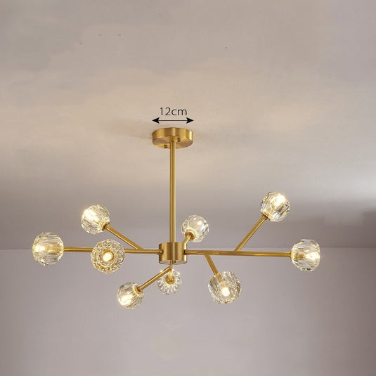 Lustre nordique moderne simple en cristal tout en cuivre, lampes de luxe