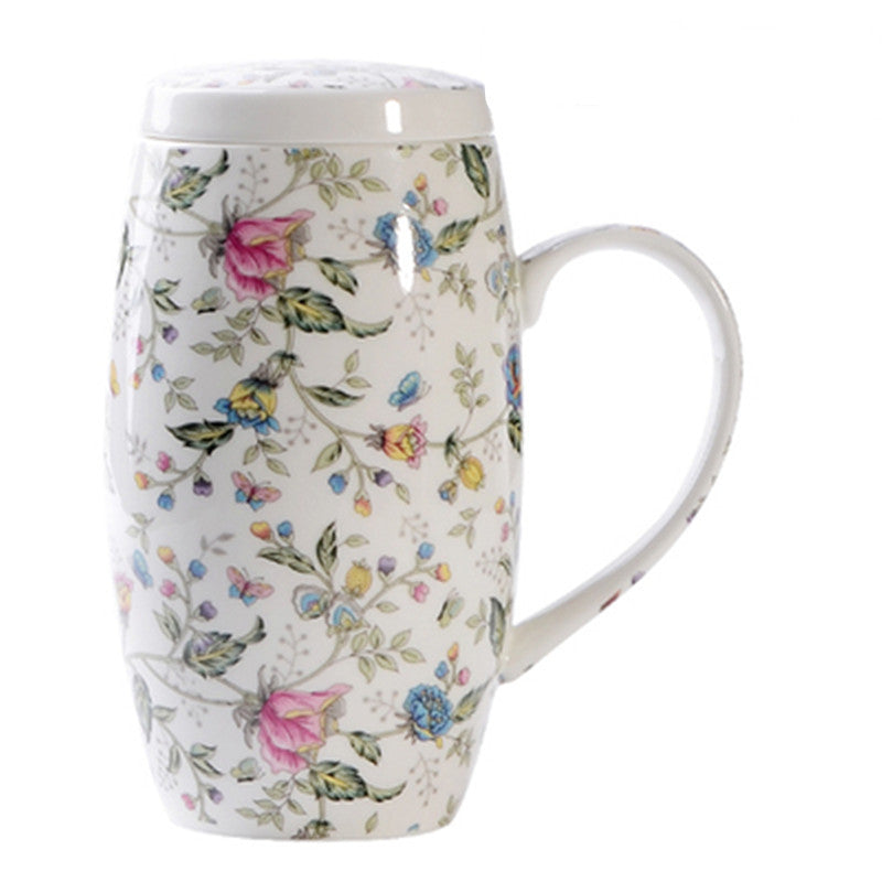 Household Bone China Large Capacity Mug With Lid Spoon Cup