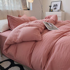 Four-piece Bed Set Solid Color Sanding Washed Cotton Duvet Cover