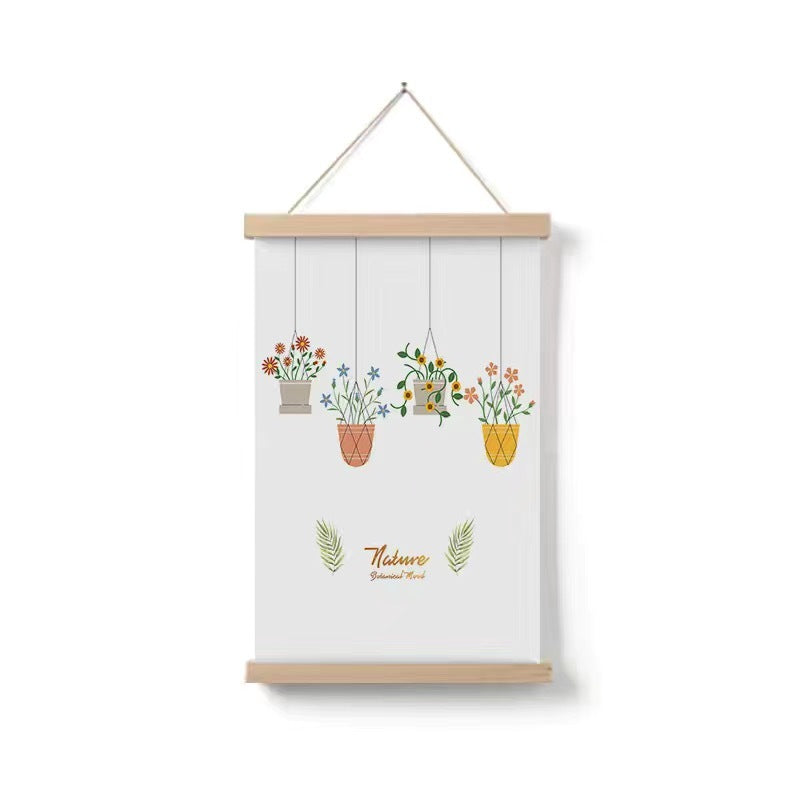Simple Home Cartoon Green Plant Solid Wood Fabrics Hanging Picture