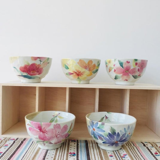 Japanese Mino-yaki Handmade Home Multicolored Ceramic Rice Bowl Soup
