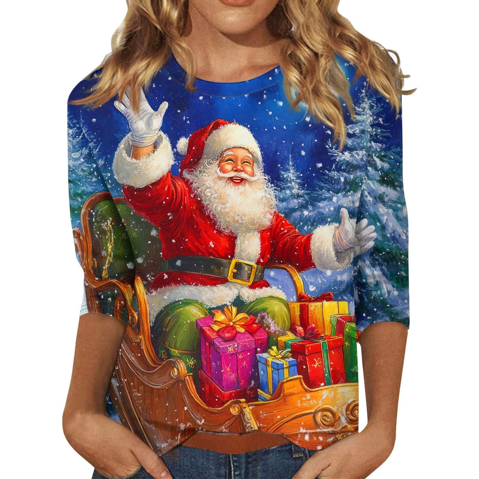 Christmas Round Neck 34 Sleeves T-shirt