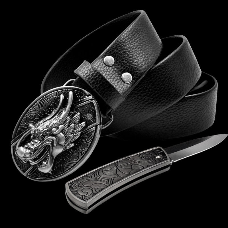 RANGER'S Multifunctional Cowboy & Cowgirl Country Leather Belt with Hidden Knife - Men & Women Smooth Buckle