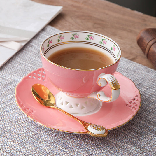 Coffee Cup And Saucer Set Ceramic Light Luxury Bone China Flower Tea Cup And Tray