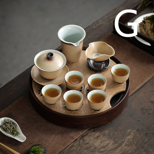Kiln Glazed Side Handle Pot Kung Fu Tea Set Small Set Tea Tray Tea Cup Set