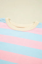 Sky Blue Stripe Drop Shoulder Crewneck Plus Size Sweatshirt